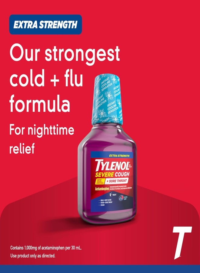 Tylenol Cold + Flu + Cough Night Liquid Medicine with Acetaminophen Pain Reliever & Fever Reducer, Cough Suppressant, Nasal Decongestant & Antihistamine, Wild Berry Burst Flavor, 8 fl. oz - Image 2